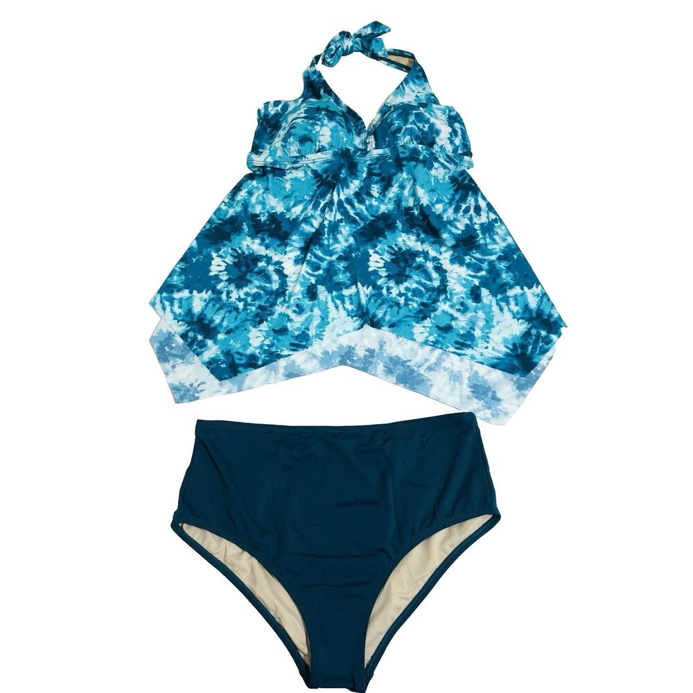 Kim Gravel x Swimsuits For All Blue Tahiti Tie Dye Tankini Set Sz 12